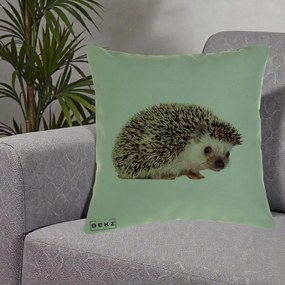 Perna Decorativa Arici Fotorealist, 40x40 cm, Verde, Husa Detasabila, Perna Inclusa, BEKZ®