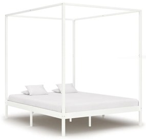 283267 vidaXL Cadru pat cu baldachin, alb, 180 x 200 cm, lemn masiv de pin