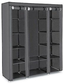 Dulap textil de depozitare MATIS 150x175 cm, gri, cu rafturi și bară pentru umerașe