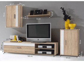 Mobilier de living Asole 230 cm stejar sonoma si alb