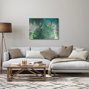 Tablou pe sticlă - Textura de beton cu frunze (70x50 cm)