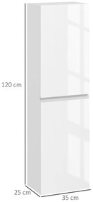 kleankin Dulap coloană depozitare baie stil contemporan 2 compartimente polițe reglabile 35 x 25 x 120 cm alb lucios | Aosom Romania