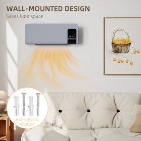 HOMCOM Ventilator Termic de Perete cu Temporizator 12h și 2 Moduri Gri | Aosom Romania