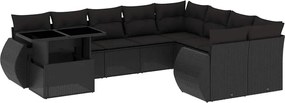 vidaXL Set canapele de grădină cu perne, 10 piese, negru, poliratan