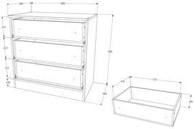 Comoda haaus Remi, 3 Sertare, Wenge, 80 x 48 x 80 cm