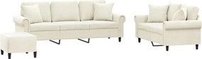 vidaXL Set de canapele cu perne, 3 piese, crem, catifea