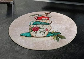 Covoras de baie CUP DJT, 100x100 cm, forma rotunda, multicolor, fibre
