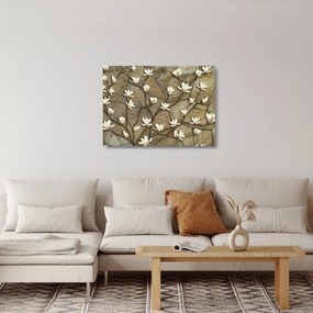 Tablou pe sticlă - Magnolii albe pe zidărie de piatră (70x50 cm)
