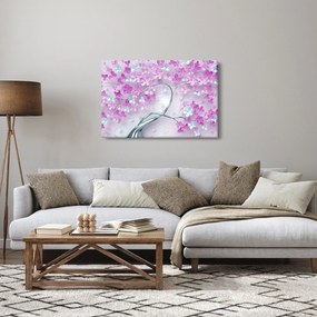 Tablouri cu flori pe trunchi argintiu - abstract (90x60 cm)