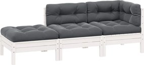 vidaXL Set mobilier grădină cu perne, 3 piese, alb, lemn masiv pin