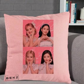 Perna Personalizata K-pop BLACKPINK Colaj Roz, 40x40 cm, Roz, Husa Detasabila, Perna Inclusa, BEKZ®