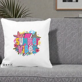 Perna Decorativa Summer Vibes Colorata, 40x40 cm, Alba Mata, Husa Detasabila, Perna Inclusa, BEKZ®