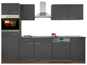 Mobilă de bucătărie Yorki cu corp din stejar Yorki, față antracit satinat, dimensiune 280 cm