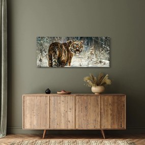 Tablou - Tigru într-o pădure înzăpezită, pictură în ulei (120x50 cm)