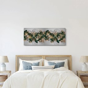 Tablou - Frunze tropicale, Galben - auriu (120x50 cm)