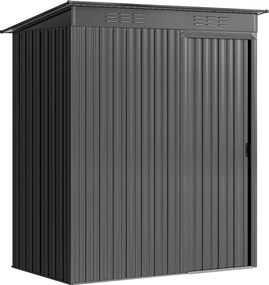 Outsunny Căsuță de Grădină 1.37m² din Metal, Montare Ușoară, Depozit pentru Unelte de Grădină cu Fante de Aer, Ușă Culisantă, Acoperiș Înclinat și Mănuși, 159x106x181 cm, Gri Închis | Aosom Romania
