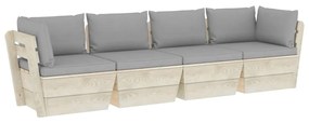 3063445 vidaXL Canapea grădină din paleți, 4 locuri, cu perne, lemn de molid