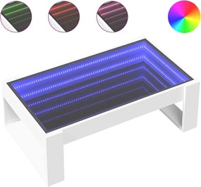 vidaXL Măsuță de cafea cu LED infinity, alb, 90x53x30 cm