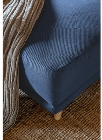 Colțar albastru închis extensibil cu tapițerie din catifea reiată (colț stânga/în formă de "U") Lazy Lukka – Miuform