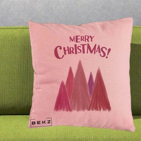 Perna Decorativa Merry Christmas Brazi Roz, 40x40 cm, Roz, Husa Detasabila, Perna Inclusa, BEKZ®