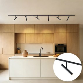 Sistem de iluminat cu șină modern negru cu 6 spoturi negre monofazate - Slimline Avery