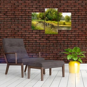 Tablou - Râu lângă pădure, pictură în ulei (90x60 cm)