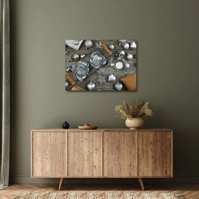 Tablou - decorațiuni argintii de Crăciun (70x50 cm)