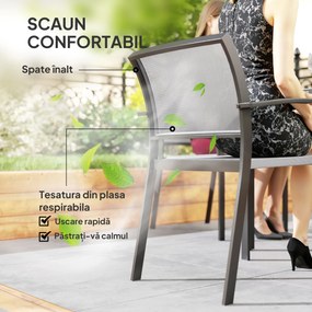 Outsunny Set de Grădină cu Masă și 8 Scaune Stivuibile cu Cotiere Gri | Aosom Romania