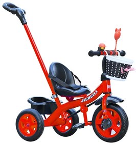 Tricicleta cu pedale pentru copii 2-5 ani, cu maner parental detasabil, Rosu