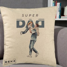 Cadou pentru Tata - Perna Personalizata Super DAD Tata si Fiica, 40x40 cm, Bej, Husa Detasabila, Perna Inclusa, BEKZ®