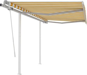 vidaXL Copertină retractabilă manual cu stâlpi galben/alb 3,5x2,5 m