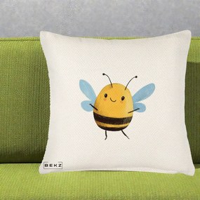 Perna Decorativa Buburuza pe Trifoi cu Patru Foi, 40x40 cm, Crem Reliefat, Husa Detasabila, Perna Inclusa, BEKZ®