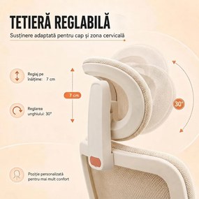 Scaun ergonomic din mesh cu tetieră reglabilă și suport lombar reglabil SYYT 9523 crem