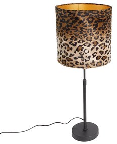 Lampă de masă neagră cu abajur din catifea cu imprimeu leopard 25 cm - Parte