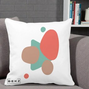 Perna Decorativa Abstract Forme Coral Turcoaz, 40x40 cm, Alba Mata, Husa Detasabila, Perna Inclusa, BEKZ®