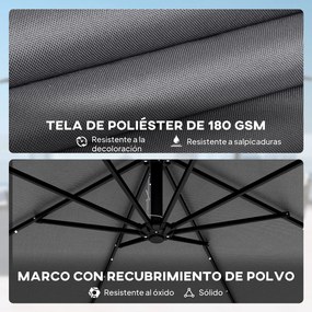 Outsunny Umbrelă Excentrică cu Lumină LED Solară 330x295 cm Umbrelă cu Bază Încrucișată Manivelă Husă Protectoare Gri Închis | Aosom Romania