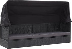 vidaXL Pat canapea de exterior cu copertină, negru, poliratan
