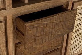 Vitrina din lemn de acacia si rattan, cu suport de vinuri, Verona