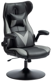 Vinsetto Scaun de gaming cu funcție de leagăn, scaun rotativ, reglabil pe înălțime, scaun tapițat, metal, 67 x 71 x 112 cm, Gri | Aosom Romania