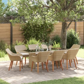 vidaXL Set de dining pentru grădină 9 piese bej din rattan polimeric