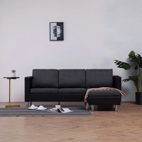 282205 vidaXL Canapea cu 3 locuri cu perne, negru, piele ecologică