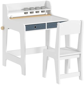 AIYAPLAY Birou pentru copii cu scaun, masă pentru copii și scaun cu 2 sertare din material textil și suport pentru pahare, 62,8x55,6x73,8cm, alb | Aosom Romania