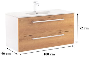 Dulap inferior Vario Clam 100 cu lavoar, stejar alb