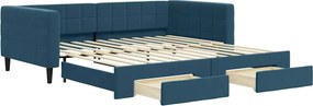 vidaXL Pat de zi cu extensie și sertare, albastru, 100x200 cm, catifea