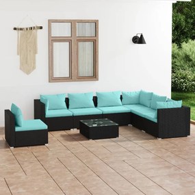 3102361 vidaXL Set mobilier de grădină cu perne, 8 piese, negru, poliratan