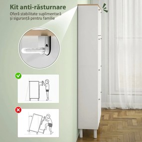 Dulap Îngust HOMCOM pentru Încălțăminte cu 4 Sertare Rabatabile, Dulap Subțire pentru Depozitarea Încălțămintei cu Rafturi Reglabile pentru Hol, Capacitate 24–32 Perechi, Alb | Aosom Romania
