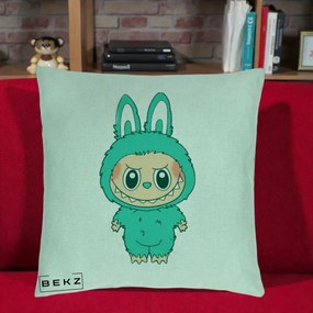 Perna Personalizata Labubu Turcoaz, 40x40 cm, Verde Menta, Husa Detasabila, Perna Inclusa, BEKZ®