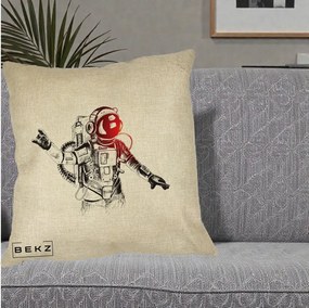 Perna Decorativa Astronaut Rock Sketching, 40x40 cm, Crem, Husa Detasabila, Perna Inclusa, BEKZ®