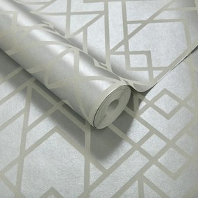 Tapet Metro, Soft Grey Silver Luxury Geometric, 1838 Wallcoverings, 5.3mp / rola