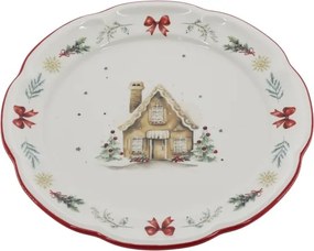 Farfurie întinsă mare din ceramică albă cu motive de Crăciun, 3x28 cm, „Chalet de Noël"